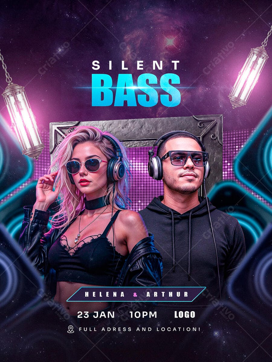 Flyer Festa Balada Silent Bass PSD Editável
