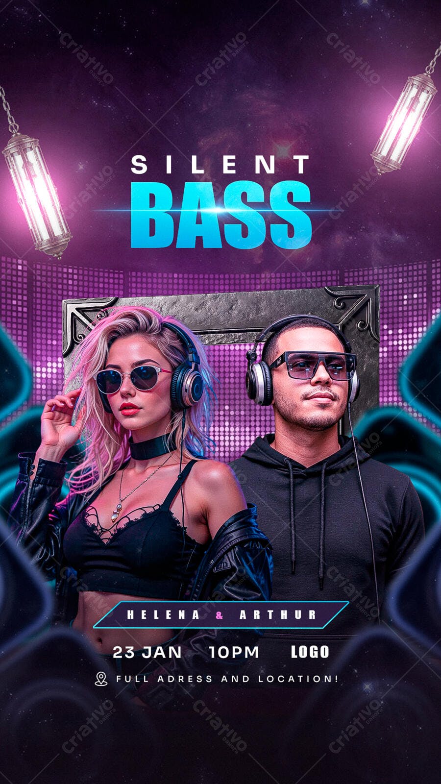 Story Instagram Silent Bass Festa Balada PSD Editável