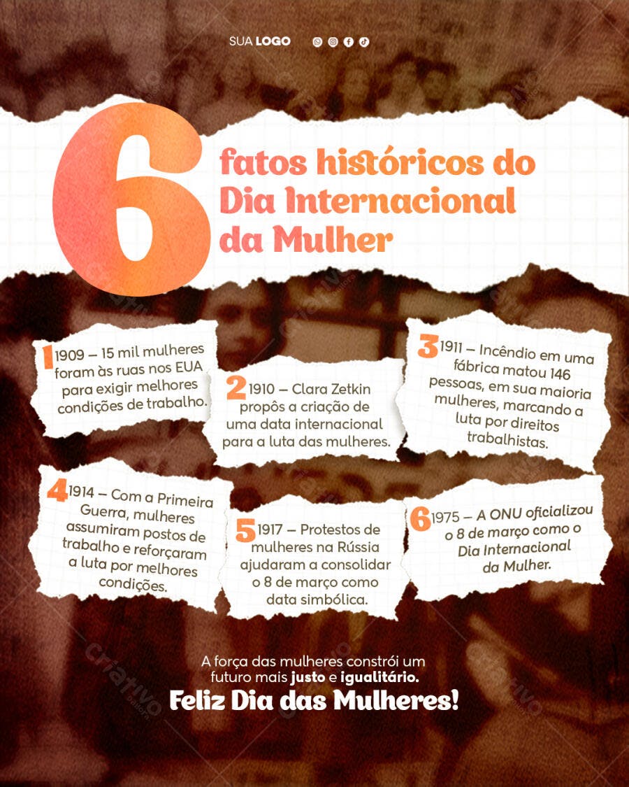 Post Instagram Dia Internacional da Mulher 8 de Março PSD Editável