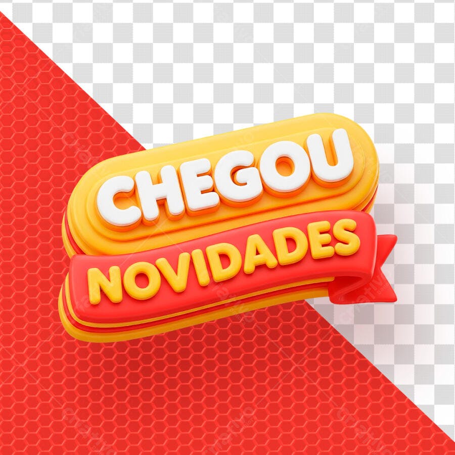 Badge 3D Chegou Novidades Amarelo Vermelho PNG Transparente