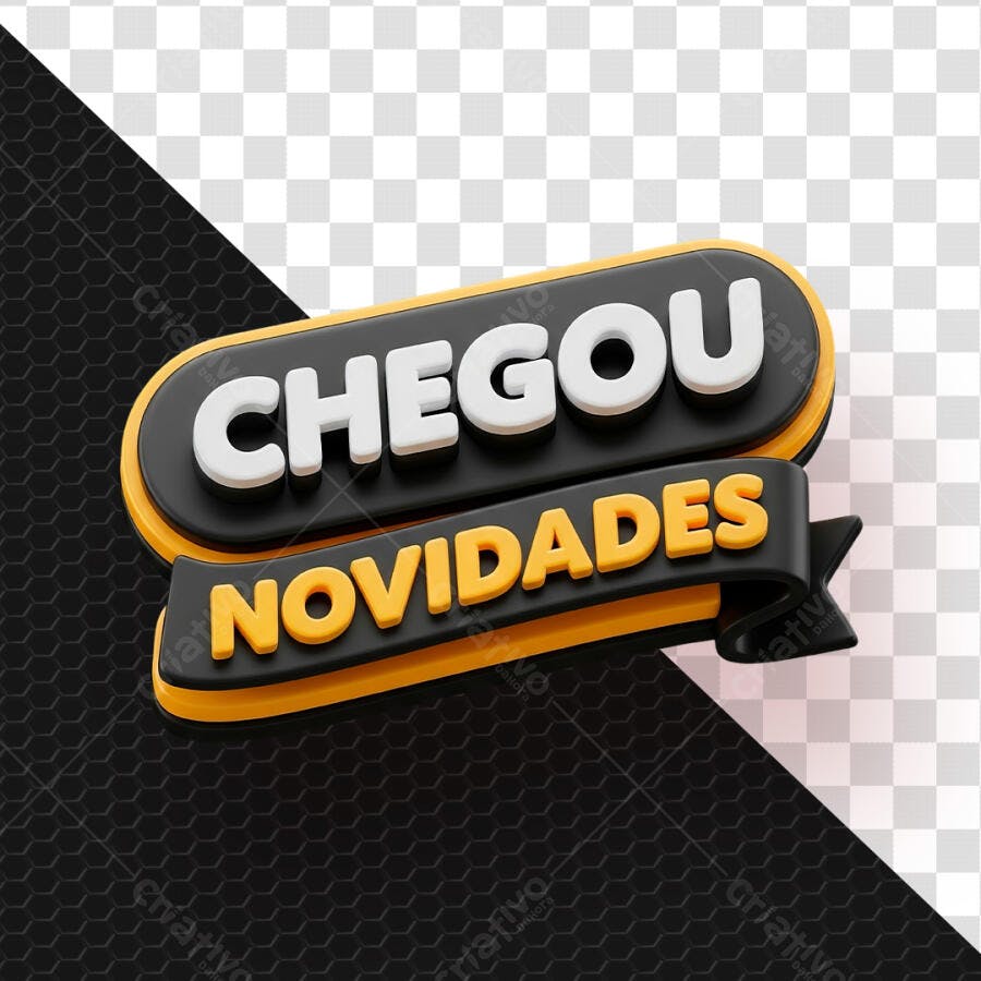 Selo 3D Chegou Novidades Preto Laranja PNG Transparente