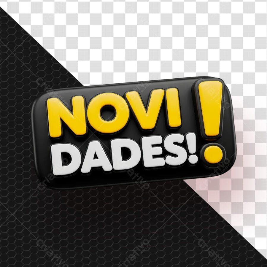 Selo 3D Novidades Preto Amarelo Branco PNG Transparente