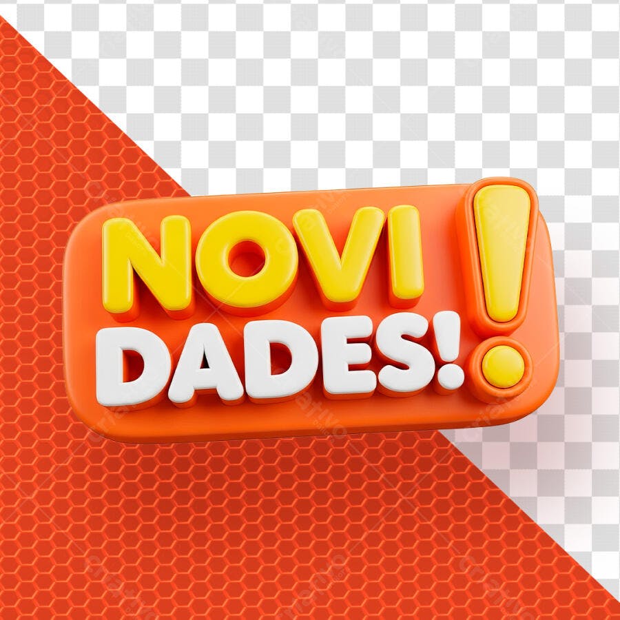 Badge 3D Novidades Laranja Amarelo Branco PNG Transparente