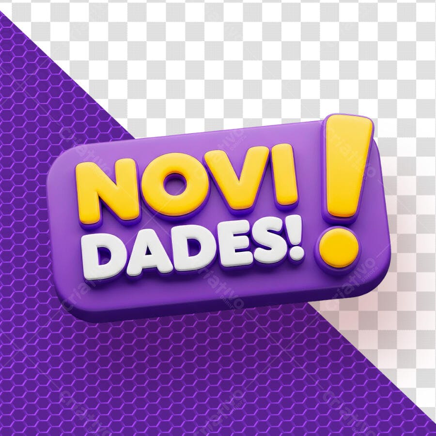 Selo 3D Novidades Roxo e Amarelo PNG Fundo Transparente
