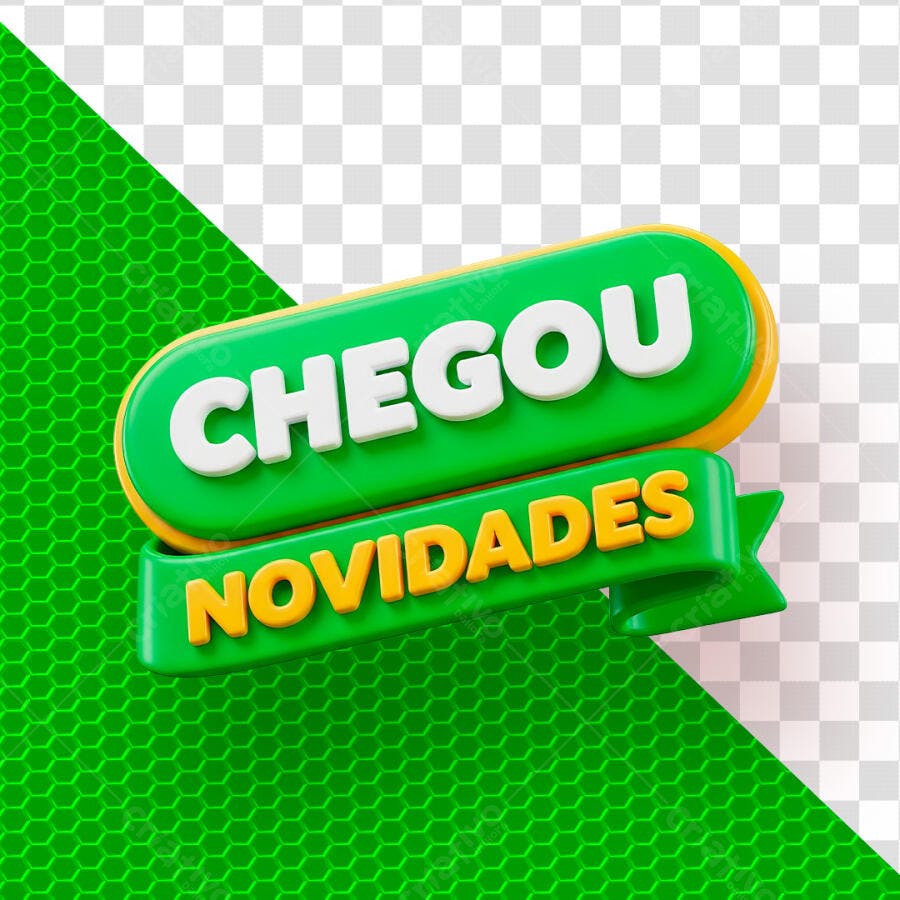Badge 3D Chegou Novidades Verde Amarelo PNG Transparente