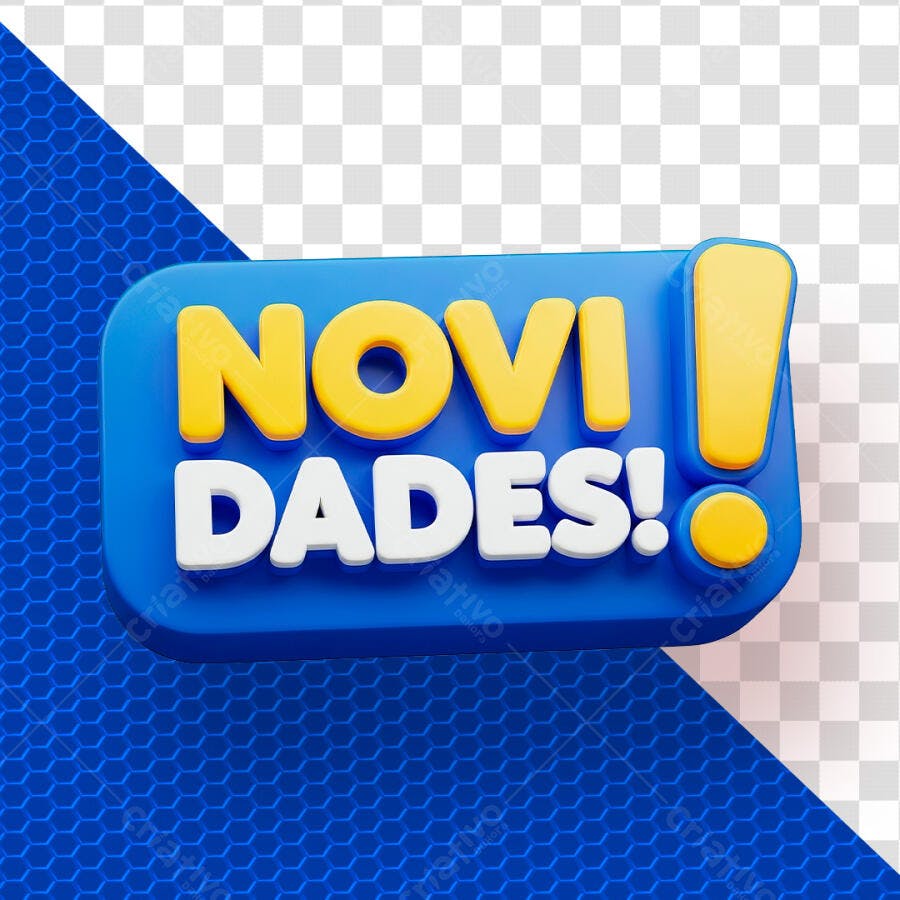 Badge 3D Novidades Azul e Amarelo PNG Transparente