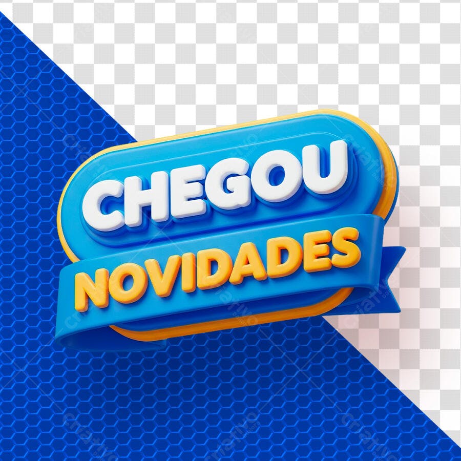 Badge 3D Chegou Novidades Azul e Laranja PNG Transparente