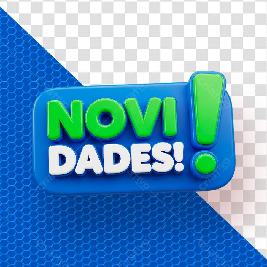 Badge 3D Novidades Azul e Verde PNG Fundo Transparente