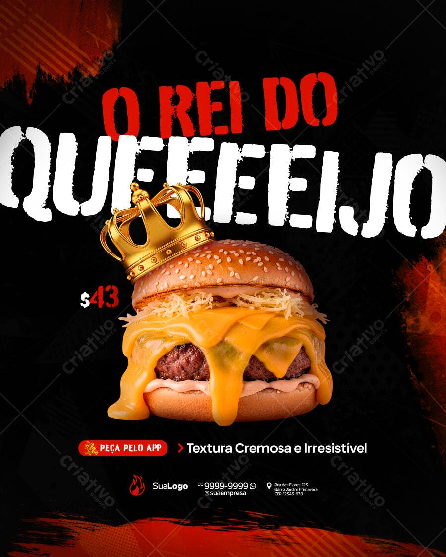 Post Instagram Hamburgueria O Rei do Queijo PSD Editável