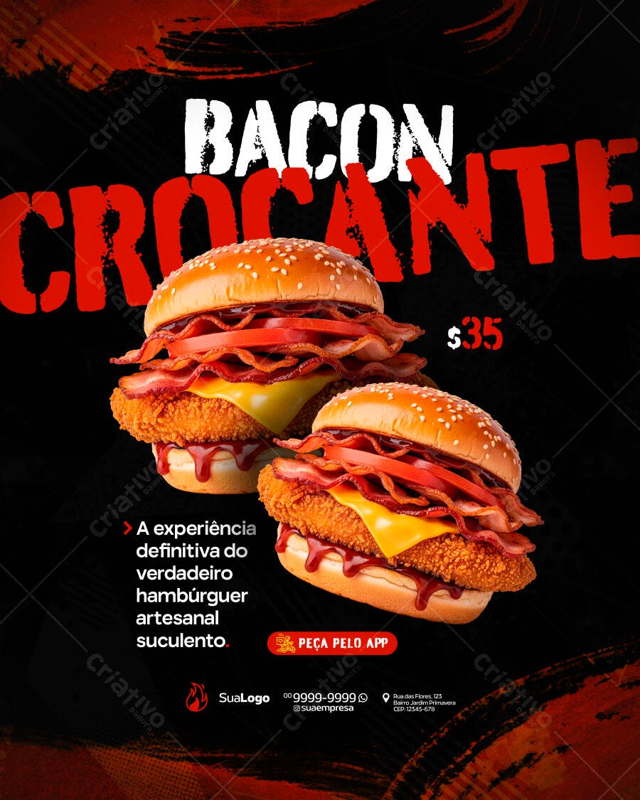 Post Instagram Hamburgueria Bacon Crocante PSD Editável
