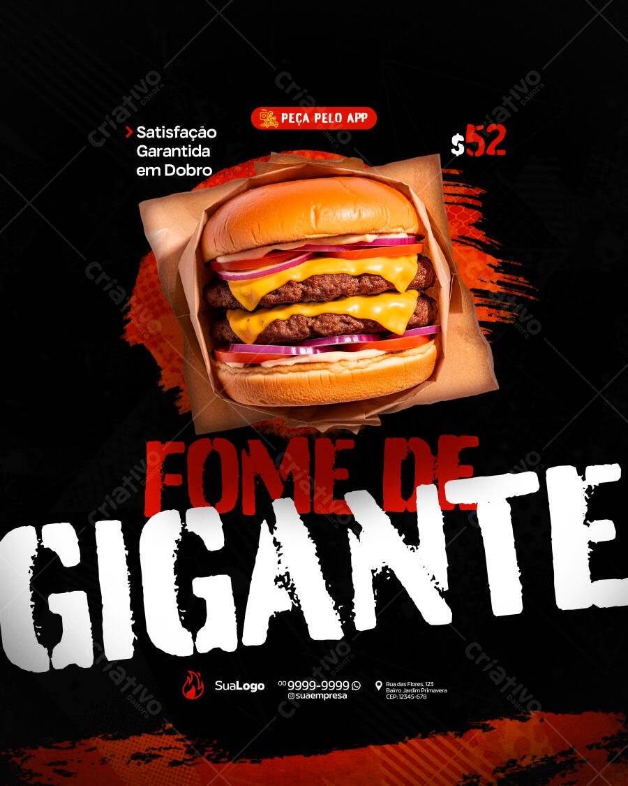 Post Instagram Hamburgueria Promoção Gigante PSD Editável