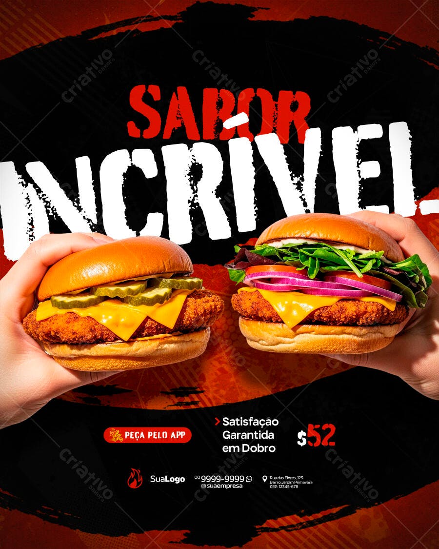Post Instagram Hamburgueria Promoção PSD Editável