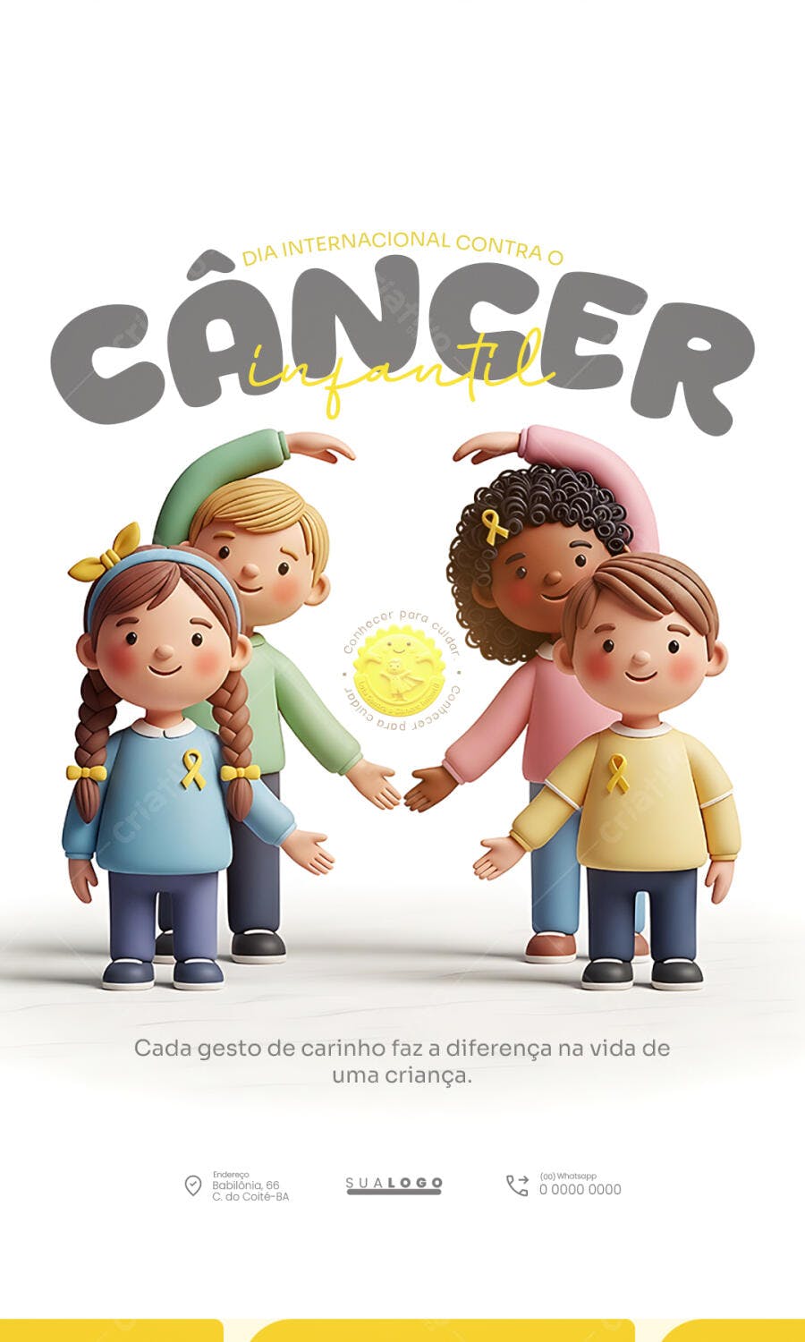 Post Instagram Dia Internacional Câncer Infantil PSD Editável