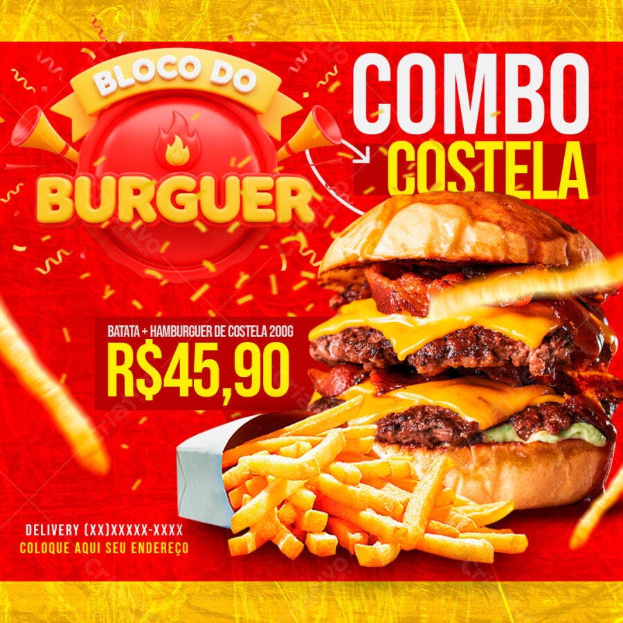 Flyer Combo Costela Hamburgueria PSD Editável