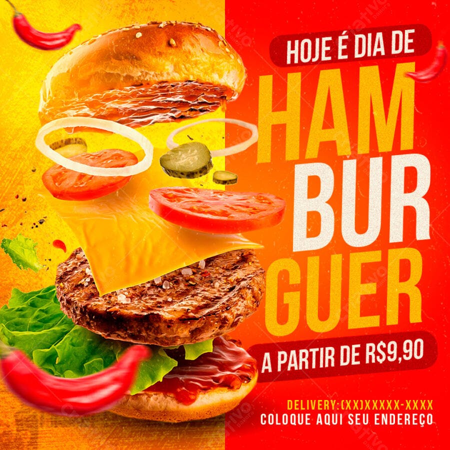 Post Instagram Hamburgueria Promoção PSD Editável