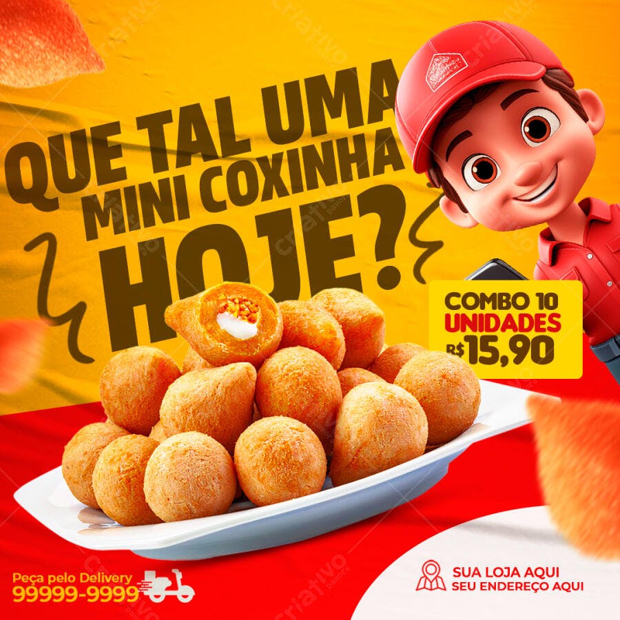 Post Instagram Mini Coxinha Delivery PSD Editável