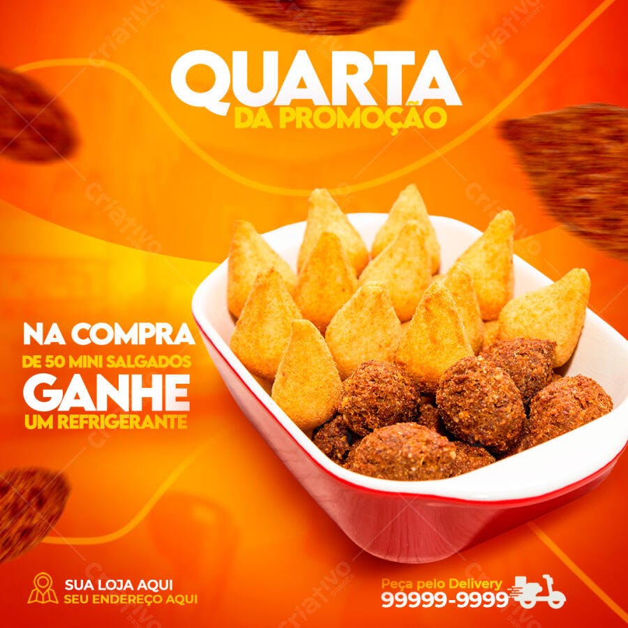 Post Instagram Quarta da Promoção Salgados Delivery PSD Editável