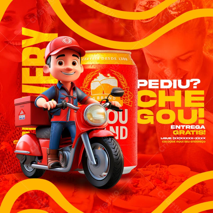 Post Instagram Delivery Bebidas Entregador PSD Editável