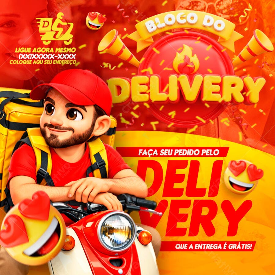 Post Instagram Bloco do Delivery PSD Editável