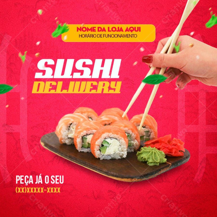 Post Instagram Sushi Delivery Promoção PSD Editável