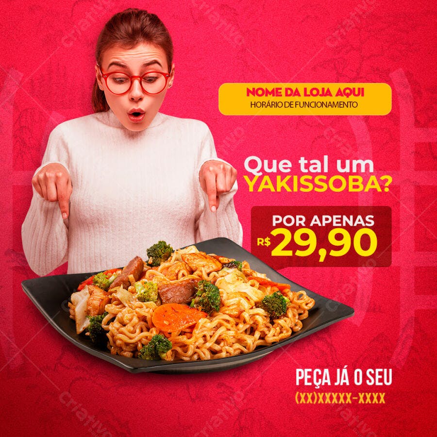 Post Instagram Yakissoba Promoção Restaurante PSD Editável