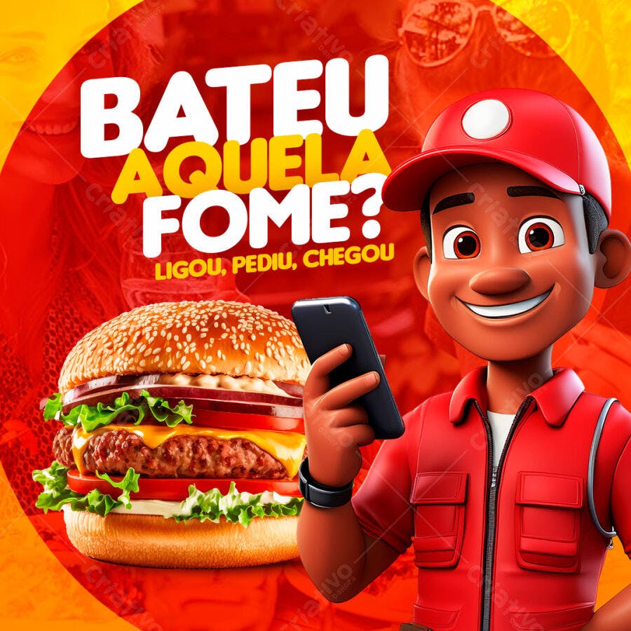 Post Instagram Hamburgueria Delivery PSD Editável