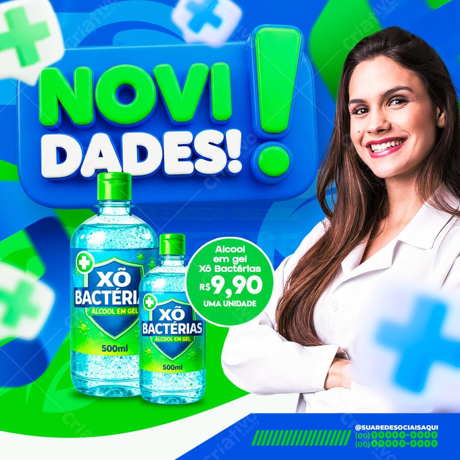 Post Instagram Novidades Álcool Gel Farmácia PSD Editável