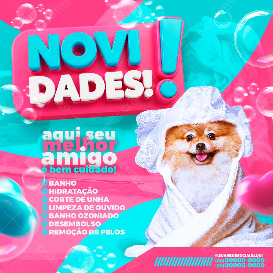 Post Instagram Novidades Pet Shop Banho e Tosa PSD Editável