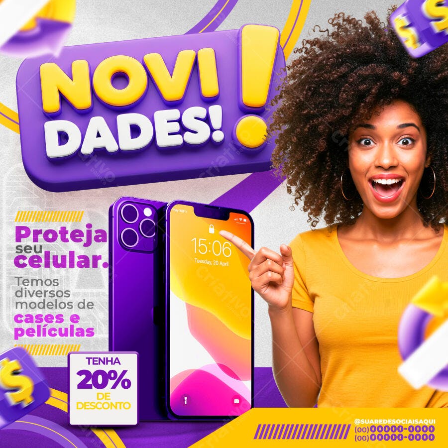Post Instagram Novidades Loja Celular PSD Editável
