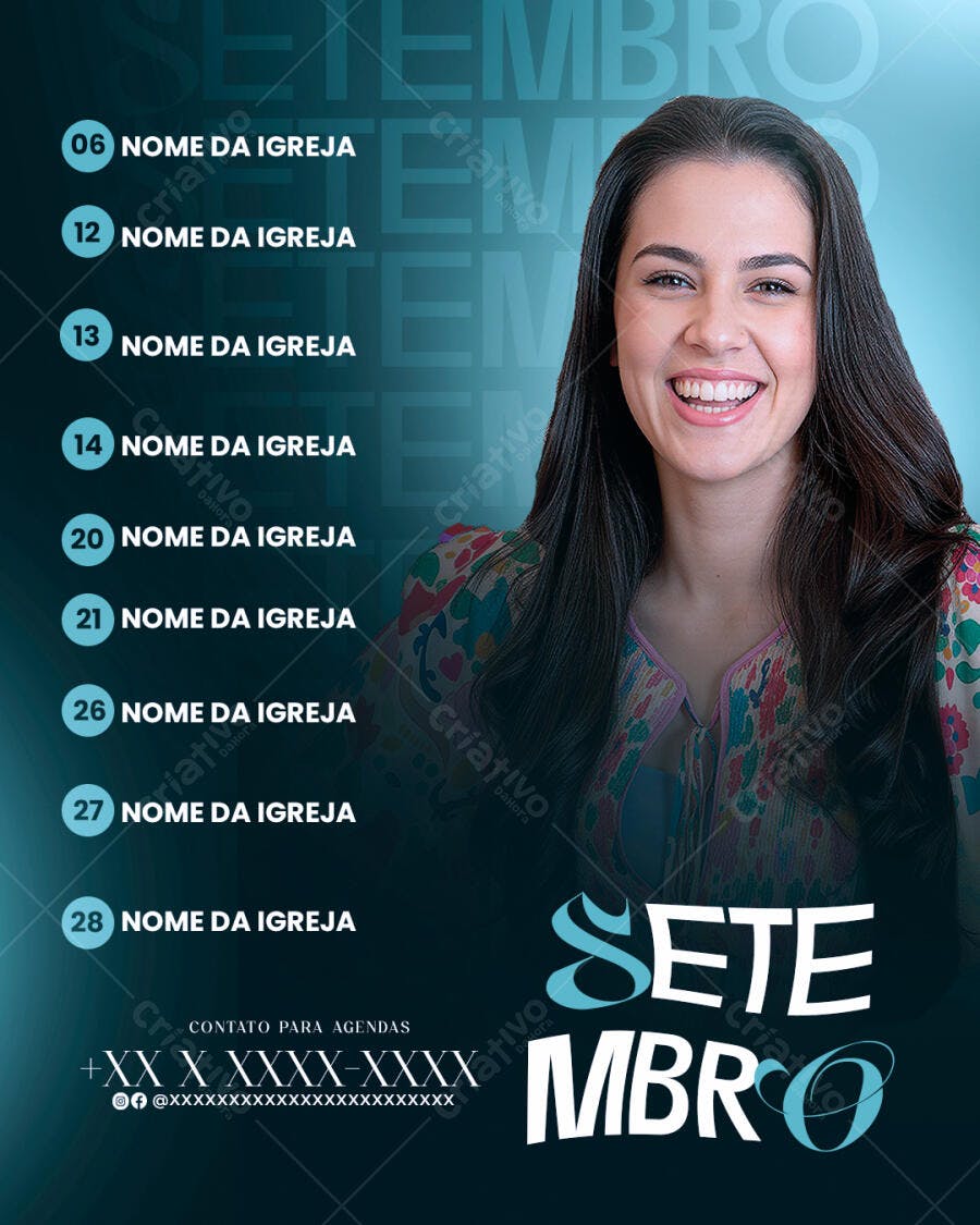 Post Instagram Setembro Igreja Agenda PSD Editável