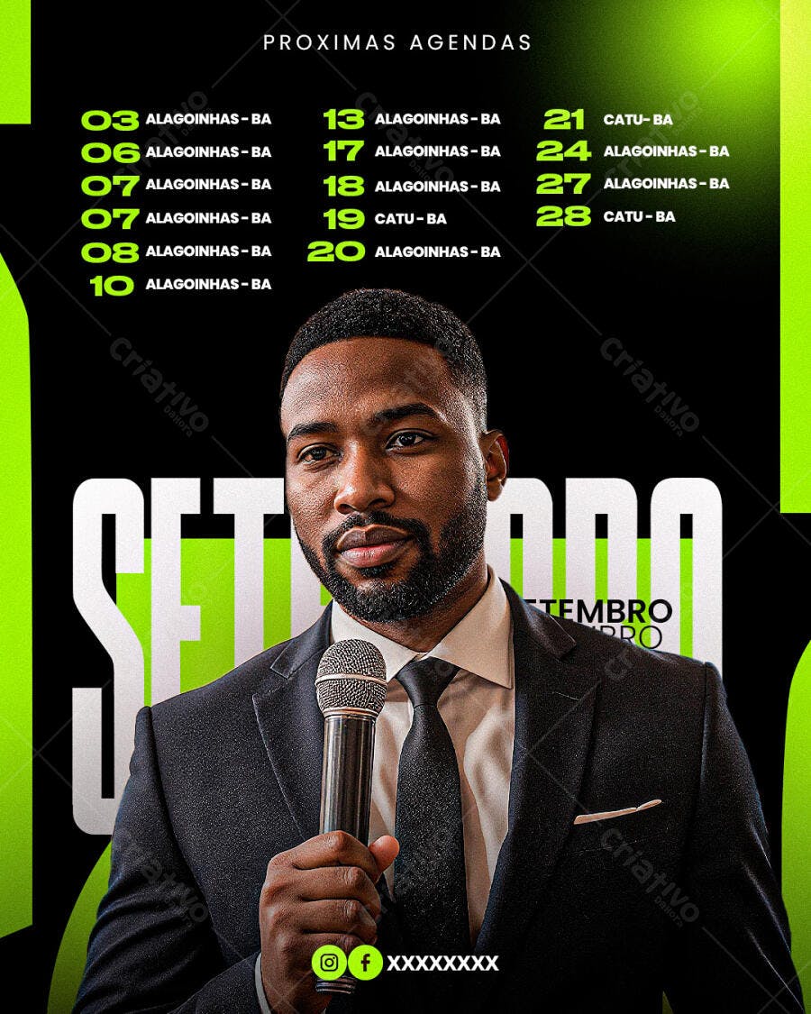 Post Instagram Agenda Eventos Setembro Palestrante PSD Editável