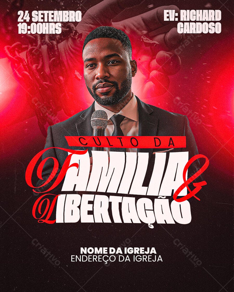 Flyer Culto Família e Libertação Igreja Setembro PSD Editável