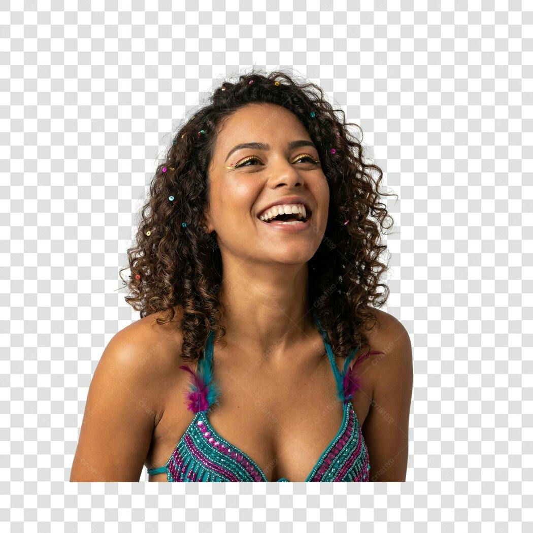 Foto Recortada Mulher Sorrindo Fantasia Carnaval PNG Fundo Transparente