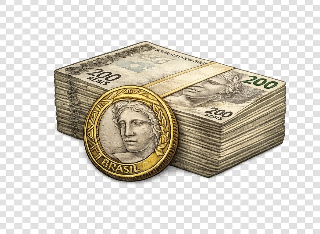 Ilustração Dinheiro Real Brasileiro Cédulas Moeda PNG Fundo Transparente
