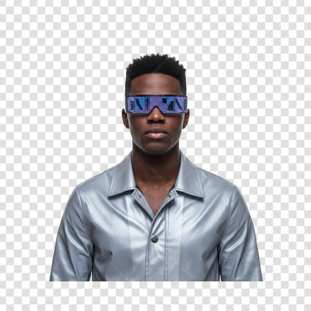 Foto Recortada Homem Óculos Futurista Prata PNG Fundo Transparente