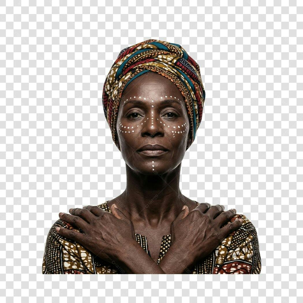 Foto Recortada Mulher Negra Turbante Africano PNG Fundo Transparente