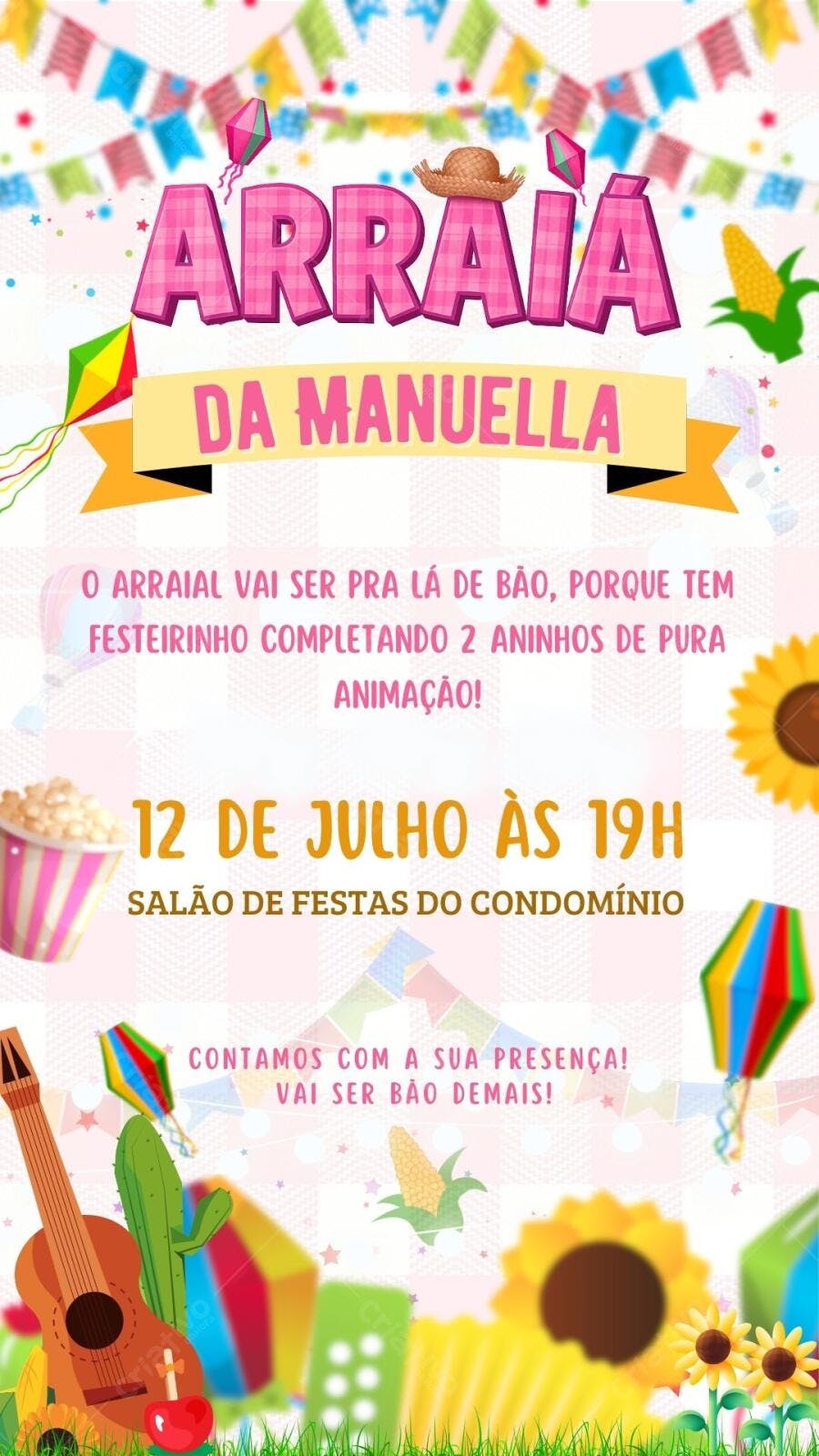 Convite Aniversário Festa Junina Arraiá 2 Anos Editável