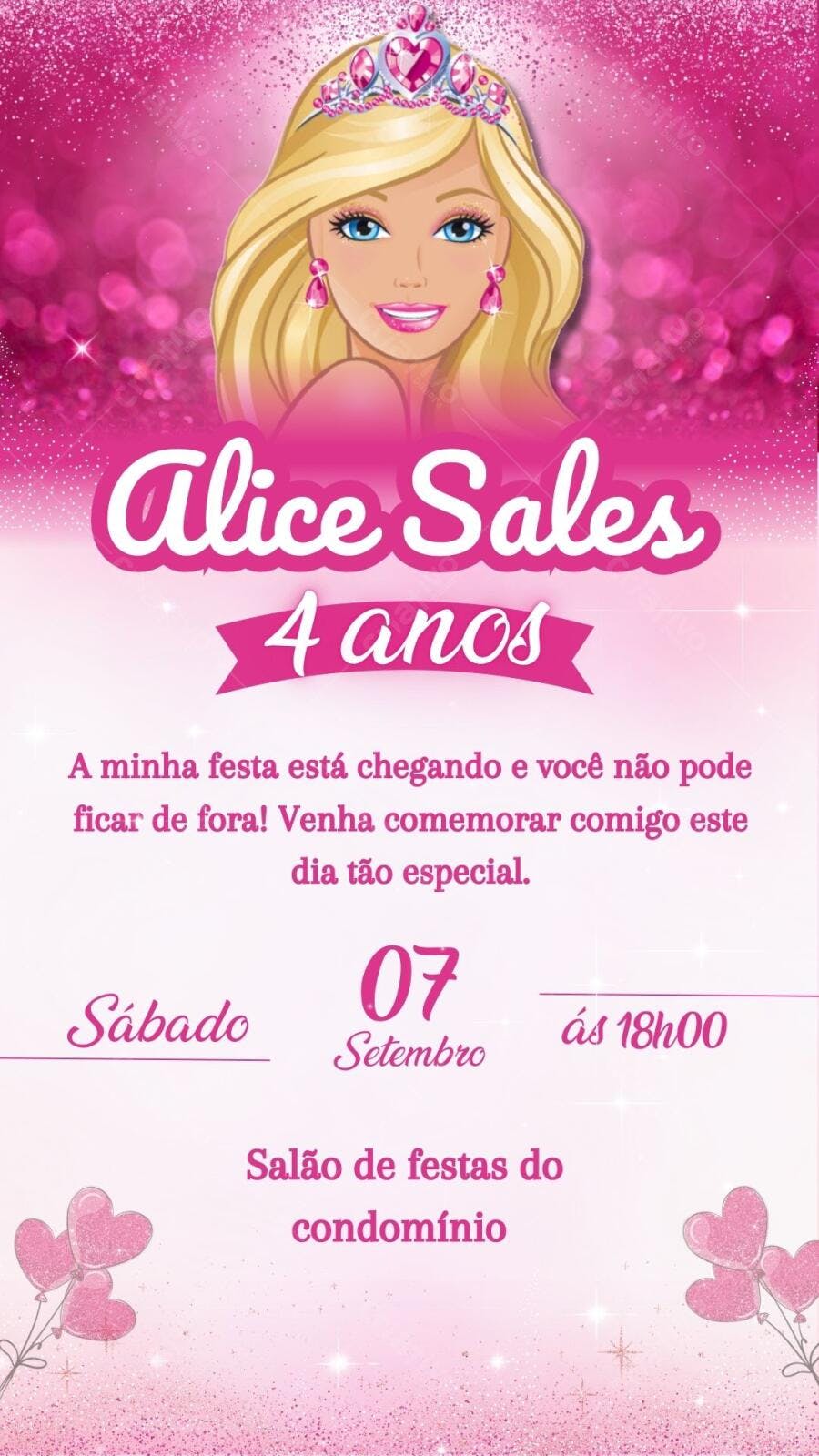 Convite Aniversário Barbie 4 Anos Rosa Editável