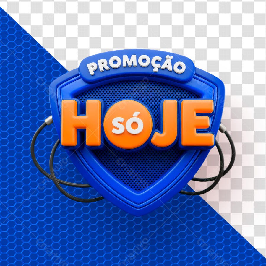 Badge 3D Promoção Só Hoje Azul Laranja PNG Transparente