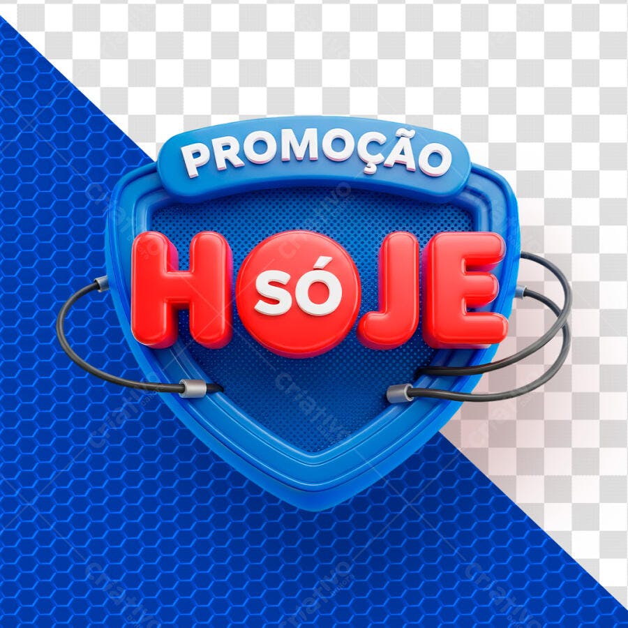 Badge 3D Promoção Só Hoje Azul Vermelho PNG Transparente