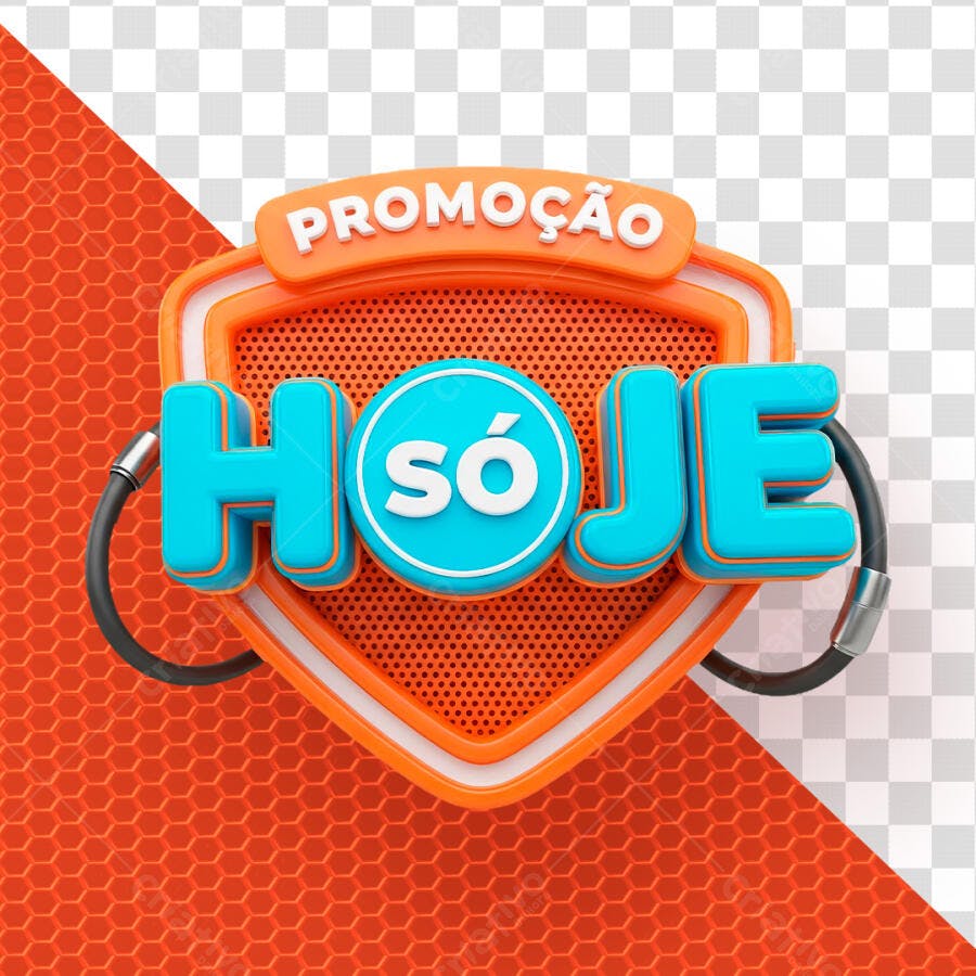 Badge 3D Promoção Só Hoje Laranja Azul PNG Transparente