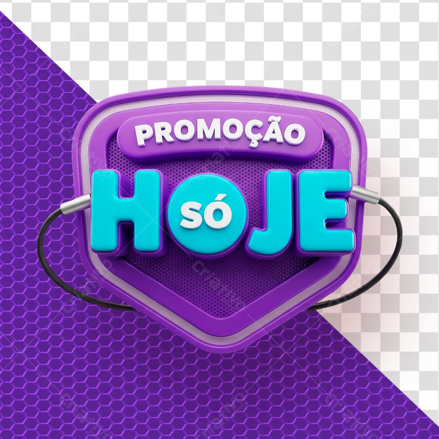 Badge 3D Promoção Só Hoje Roxo e Azul PNG Transparente