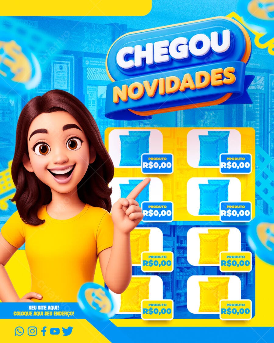 Flyer Chegou Novidades Produtos Loja PSD Editável