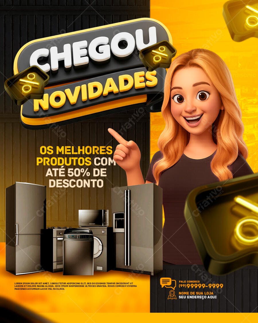 Post Instagram Novidades Loja Eletrodomésticos PSD Editável