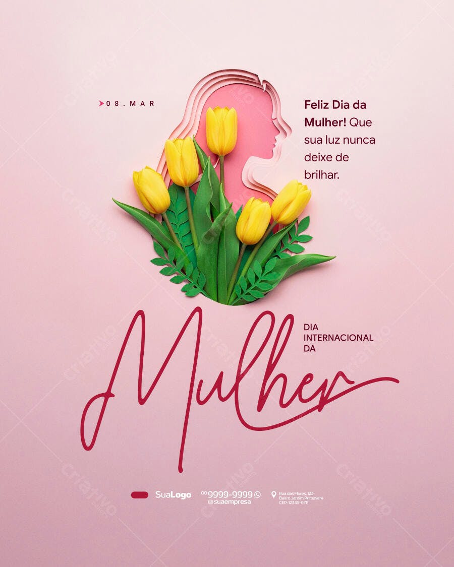 Post Instagram Dia Internacional da Mulher 8 de Março PSD Editável
