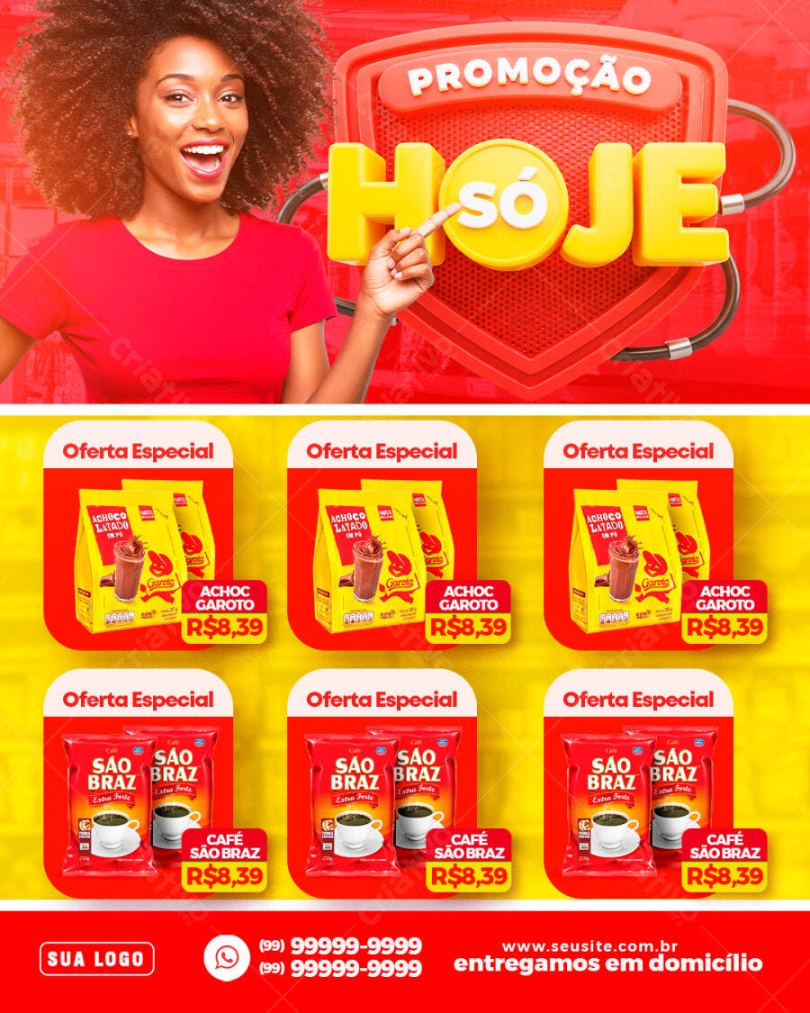 Post Instagram Promoção Supermercado Delivery PSD Editável