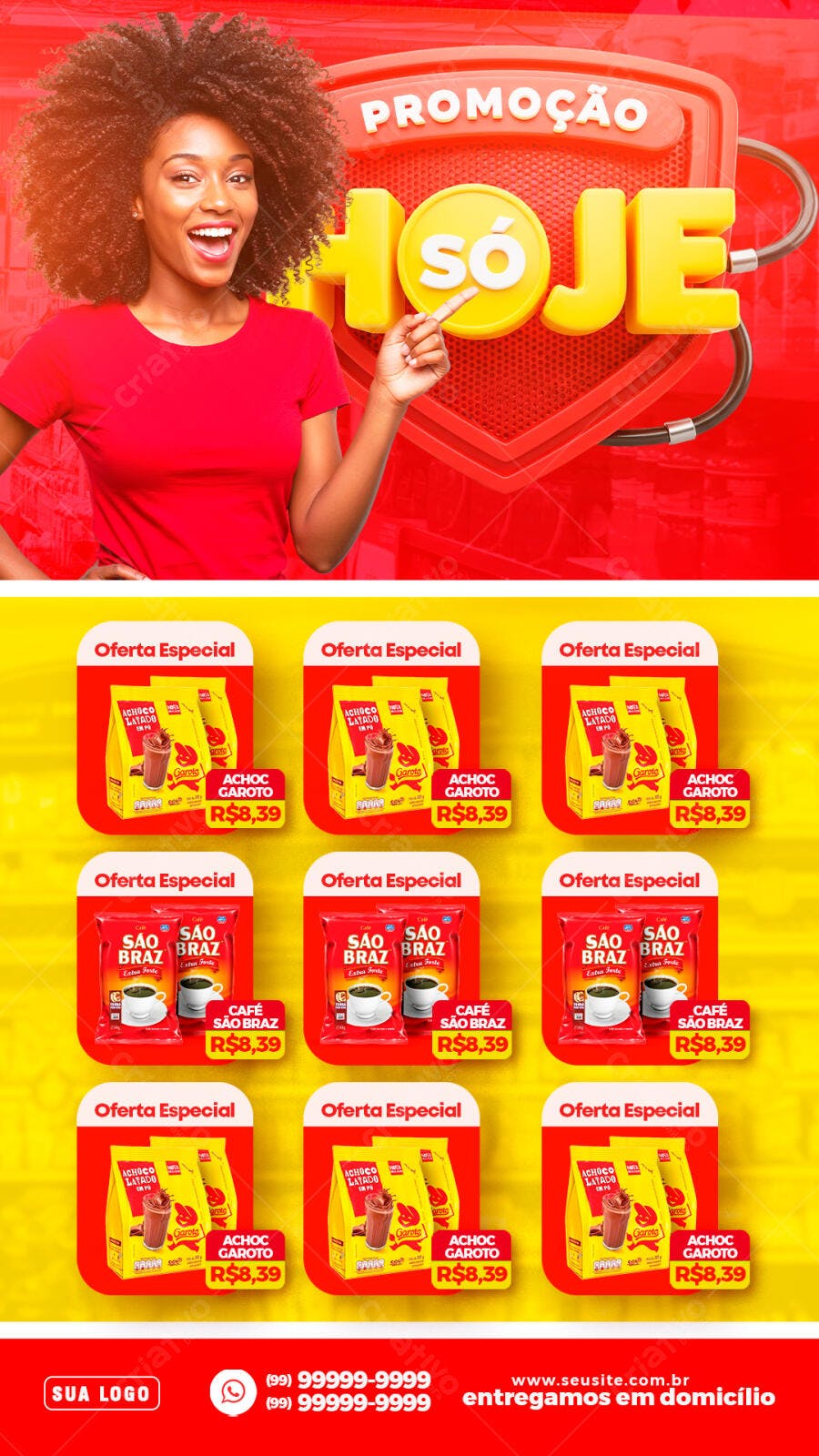 Flyer Promoção Só Hoje Supermercado PSD Editável