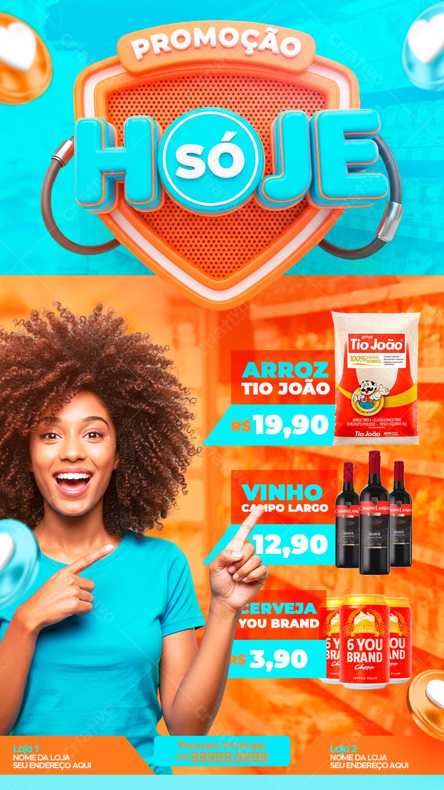 Post Instagram Promoção Supermercado Só Hoje PSD Editável