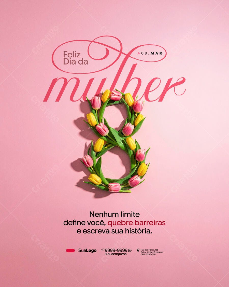 Post Instagram Dia da Mulher 8 de Março Tulipas PSD Editável
