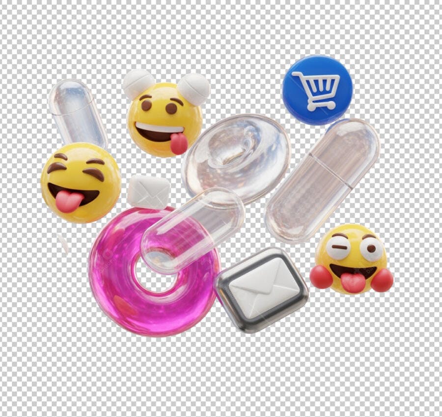 Ícones 3D Emoji Compras Email Transparente PSD